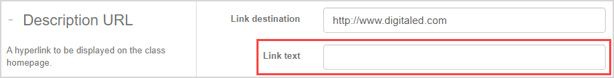 Highlight of the "Link text" field where you can put a short description of the link destination URL.